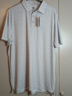 Graham Luxe Performance Men's Large Fog White Golf Polo Shirt (0824E23)